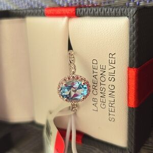 BEAUTIFUL BLUE TOPAZ/WHITE SAPPHIRE LAB CREATED GEMSTONE STERLING SILVER RING 7